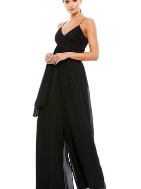 Mac Duggal Black Chiffon Jumpsuit NWT Cocktail Wedding Guest Glam